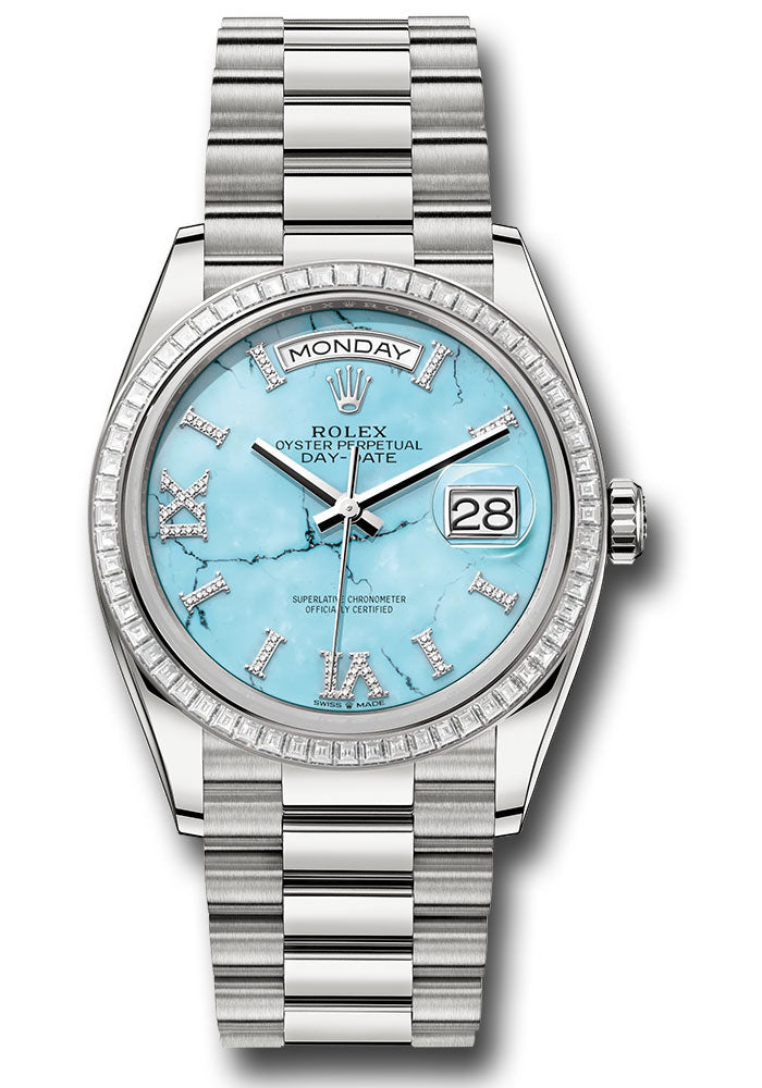 *Pre-Owned* Rolex White Gold Day-Date 36 Watch - Diamond Bezel - Turquoise Diamond Index Roman 9 Dial - President Bracelet