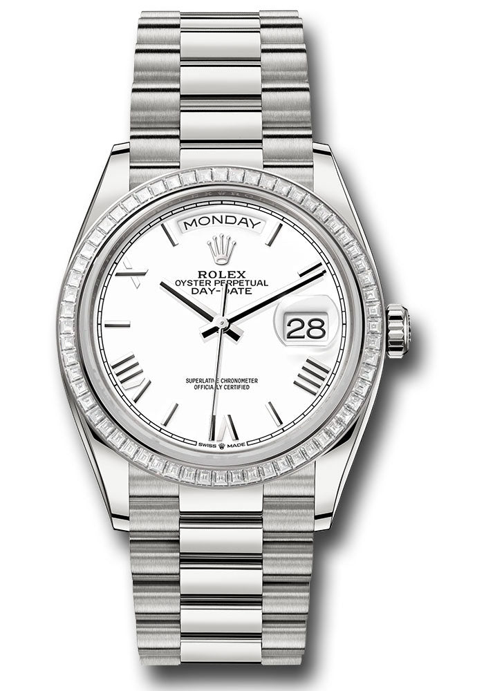*Pre-Owned* Rolex White Gold Day-Date 36 Watch - Diamond Bezel - White Roman Dial - President Bracelet