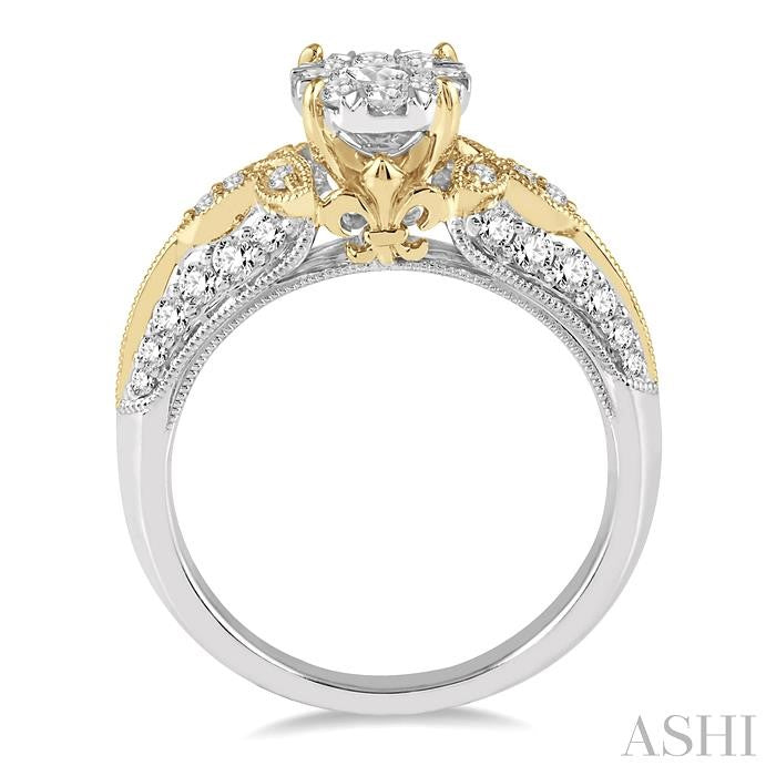 3/4 Ctw Round Diamond Shine Bright Vintage Inspired Engagement Ring in 14K White and Yellow Gold