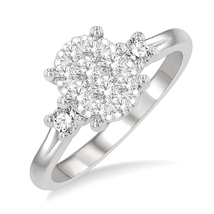 5/8 Ctw Oval Shape Shine Bright Round Cut Diamond Engagement Ring in 14K White Gold