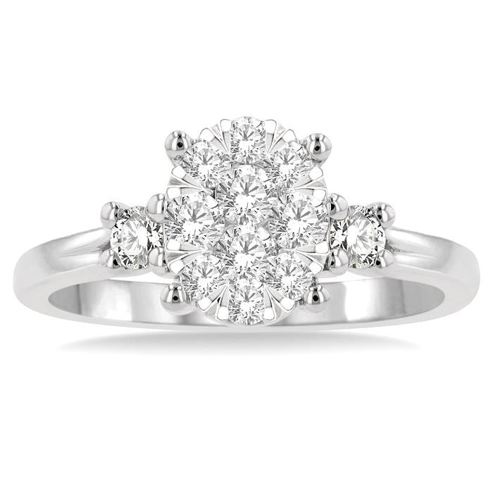 5/8 Ctw Oval Shape Shine Bright Round Cut Diamond Engagement Ring in 14K White Gold