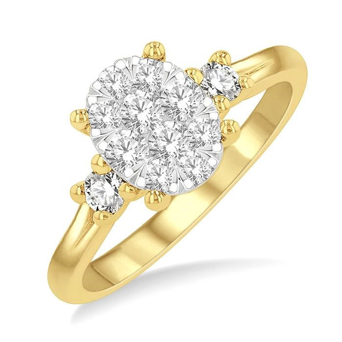 5/8 Ctw Oval Shape Shine Bright Round Cut Diamond Engagement Ring in 14K Yellow and White gold