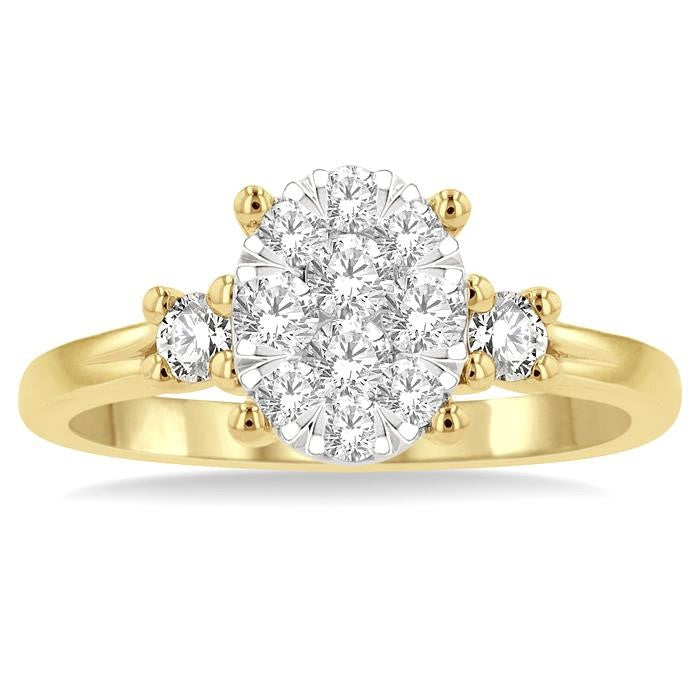 5/8 Ctw Oval Shape Shine Bright Round Cut Diamond Engagement Ring in 14K Yellow and White gold
