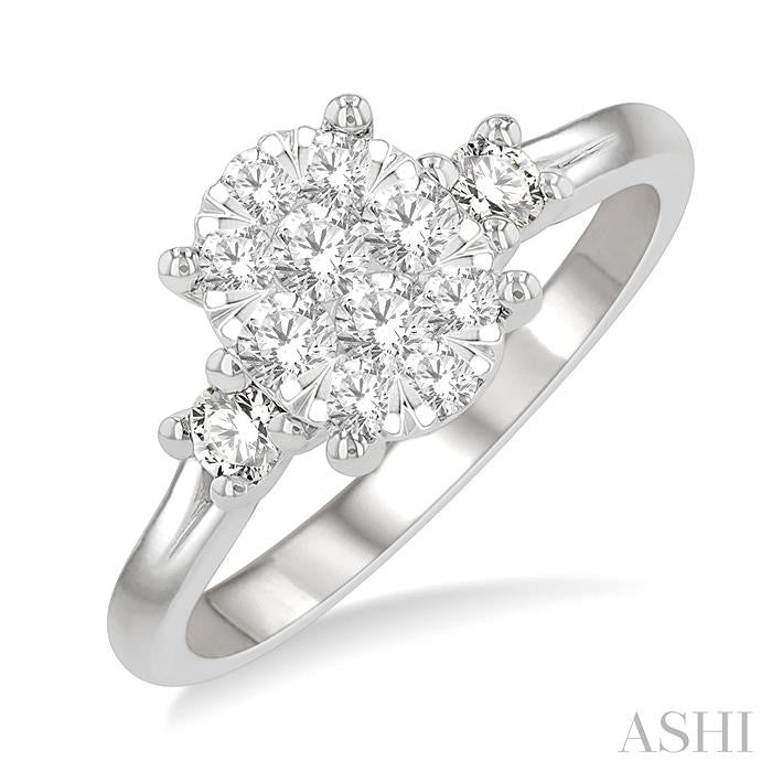 5/8 Ctw Oval Shape Shine Bright Round Cut Diamond Engagement Ring in 14K White Gold