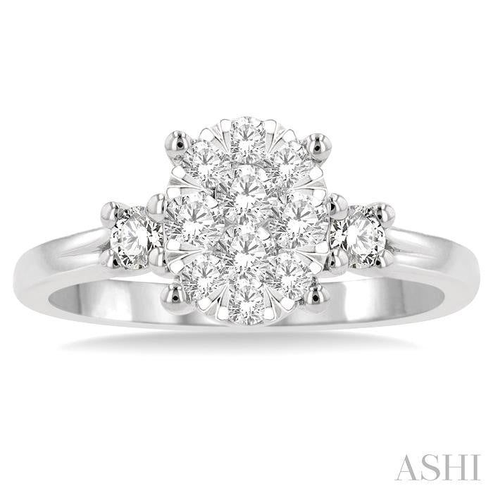 5/8 Ctw Oval Shape Shine Bright Round Cut Diamond Engagement Ring in 14K White Gold