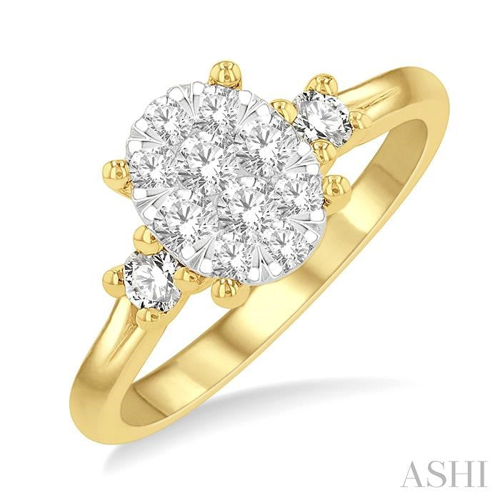 5/8 Ctw Oval Shape Shine Bright Round Cut Diamond Engagement Ring in 14K Yellow and White gold