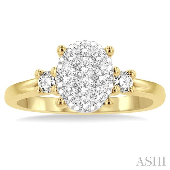 5/8 Ctw Oval Shape Shine Bright Round Cut Diamond Engagement Ring in 14K Yellow and White gold