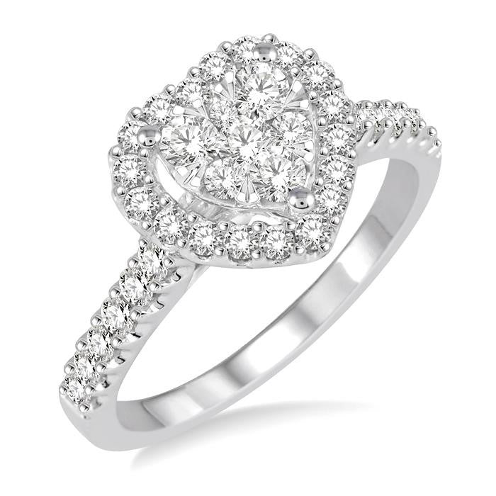 1/2 Ctw Round Cut Diamond Heart Shape Shine Bright Ring in 14K White Gold