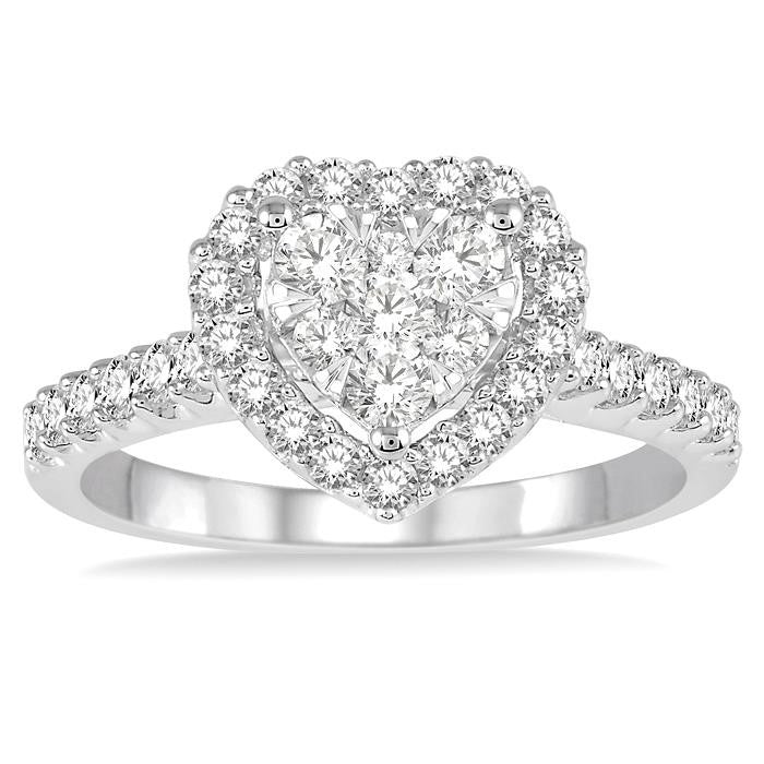 1/2 Ctw Round Cut Diamond Heart Shape Shine Bright Ring in 14K White Gold