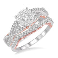 7/8 Ctw Shine Bright Diamond Wedding Set With 5/8 Ctw Round Entwined Shank Engagement Ring and 1/5 Ctw Wedding Band in 14K White and Rose Gold