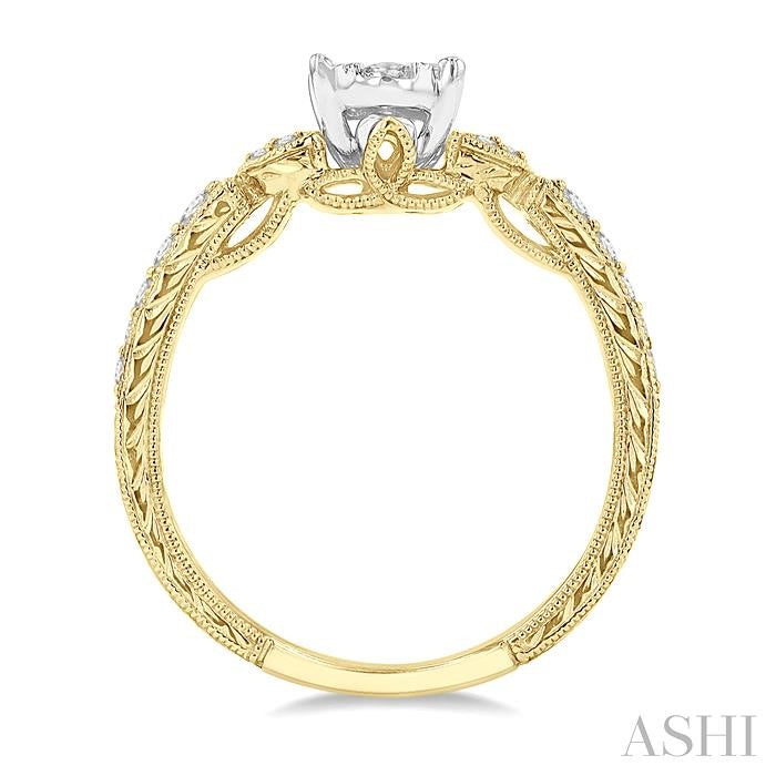 1/2 Ctw Oval Shape Leaf Carved Shank Shine Bright Round Cut Diamond Engagement Ring in 14K Yellow and White Gold