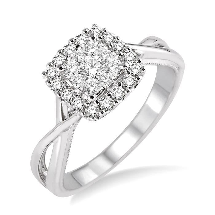 1/2 Ctw Square Shape Round Cut Diamond Shine Bright Ring in 14K White Gold