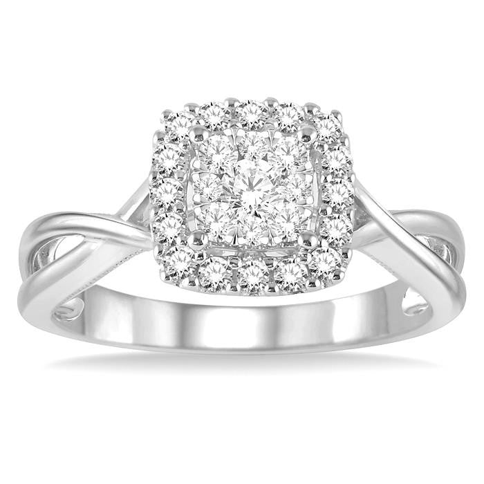 1/2 Ctw Square Shape Round Cut Diamond Shine Bright Ring in 14K White Gold