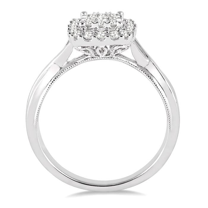 1/2 Ctw Square Shape Round Cut Diamond Shine Bright Ring in 14K White Gold