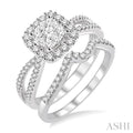 3/4 Ctw Diamond Wedding Set with 5/8 Ctw Lovebright Round Cut Engagement Ring and 1/6 Ctw Wedding Band in 14K White Gold