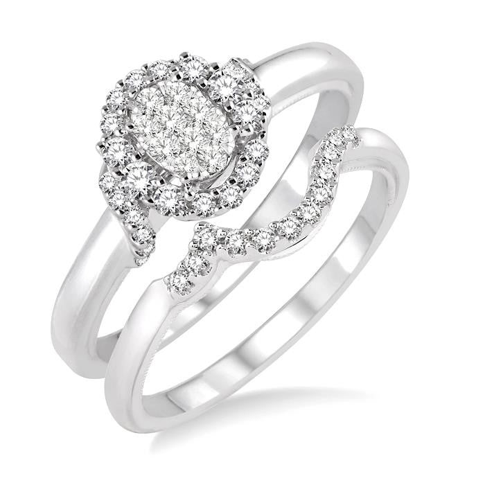 3/8 Ctw Diamond Shine Bright Wedding Set with 1/3 Ctw Engagement Ring and 1/10 Ctw Wedding Band in 14K White Gold