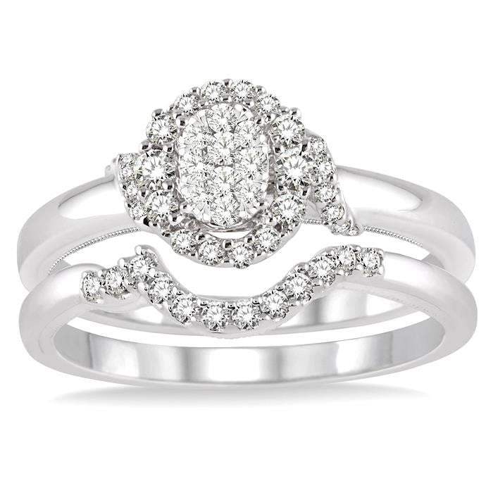 3/8 Ctw Diamond Shine Bright Wedding Set with 1/3 Ctw Engagement Ring and 1/10 Ctw Wedding Band in 14K White Gold