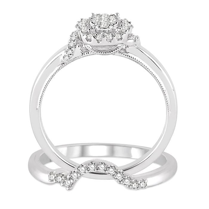 3/8 Ctw Diamond Shine Bright Wedding Set with 1/3 Ctw Engagement Ring and 1/10 Ctw Wedding Band in 14K White Gold