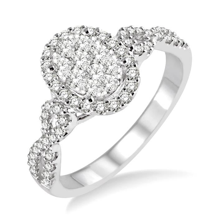 5/8 Ctw Oval Shape Round Cut Diamond Shine Bright Ring in 14K White Gold