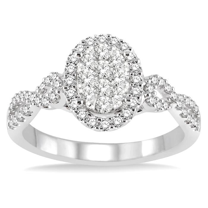 5/8 Ctw Oval Shape Round Cut Diamond Shine Bright Ring in 14K White Gold