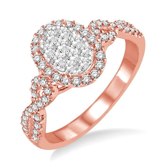 5/8 Ctw Oval Shape Round Cut Diamond Shine Bright Ring in 14K Rose and White Gold