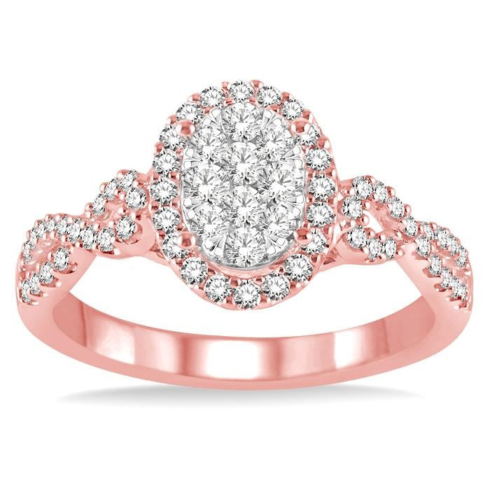 5/8 Ctw Oval Shape Round Cut Diamond Shine Bright Ring in 14K Rose and White Gold