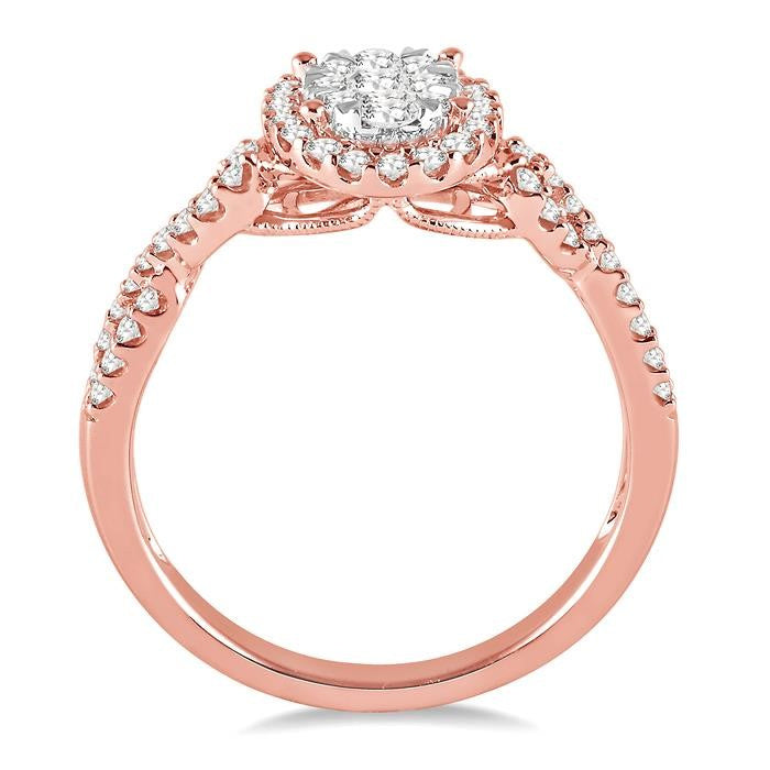 5/8 Ctw Oval Shape Round Cut Diamond Shine Bright Ring in 14K Rose and White Gold