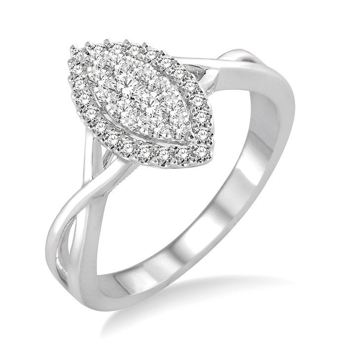 1/3 Ctw Marquise Shape Round Cut Diamond Shine Bright Ring in 14K White Gold