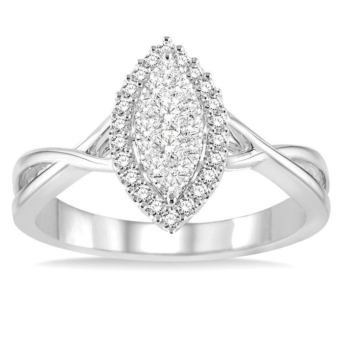 1/3 Ctw Marquise Shape Round Cut Diamond Shine Bright Ring in 14K White Gold