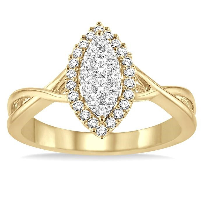 1/3 Ctw Marquise Shape Round Cut Diamond Shine Bright Ring in 14K Yellow and White Gold