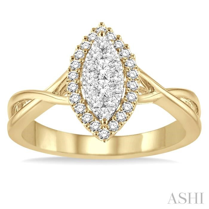 1/3 Ctw Marquise Shape Round Cut Diamond Shine Bright Ring in 14K Yellow and White Gold