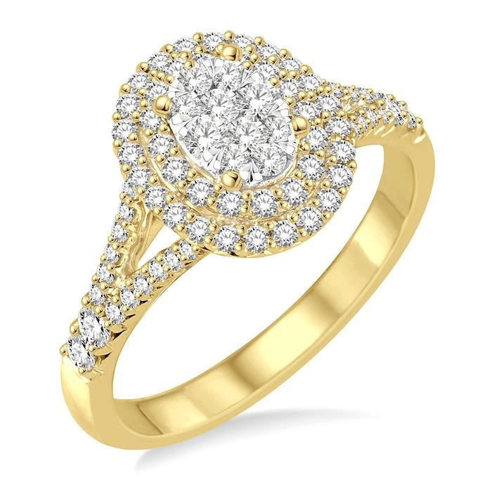 3/4 Ctw Oval Shape Diamond Shine Bright Diamond Ring in 14K Yellow and White gold