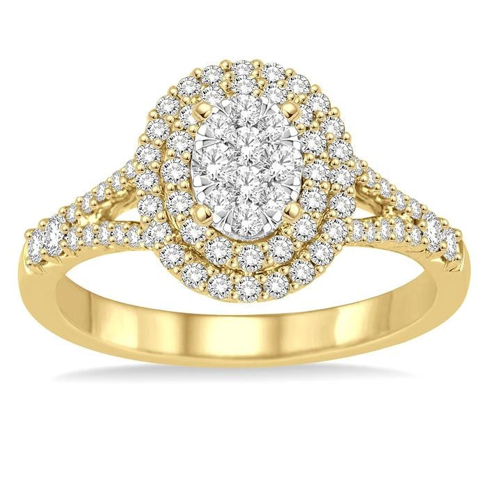 3/4 Ctw Oval Shape Diamond Shine Bright Diamond Ring in 14K Yellow and White gold