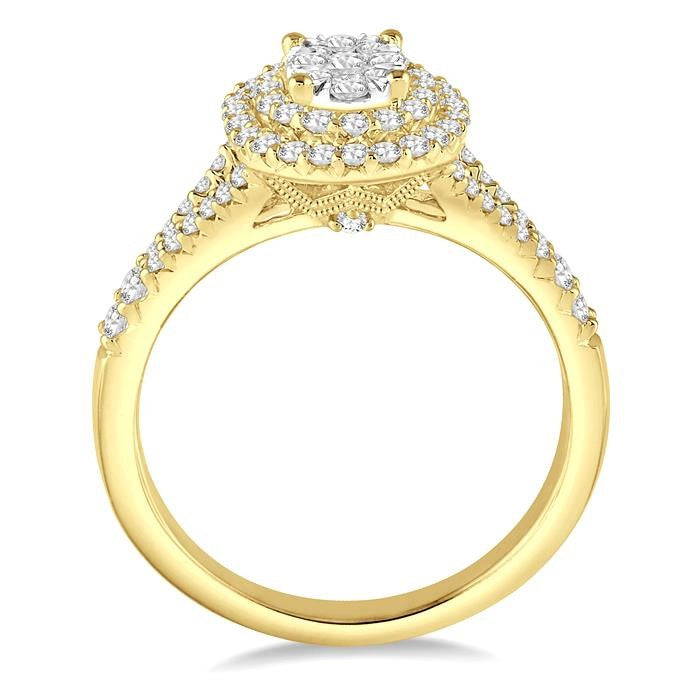 3/4 Ctw Oval Shape Diamond Shine Bright Diamond Ring in 14K Yellow and White gold