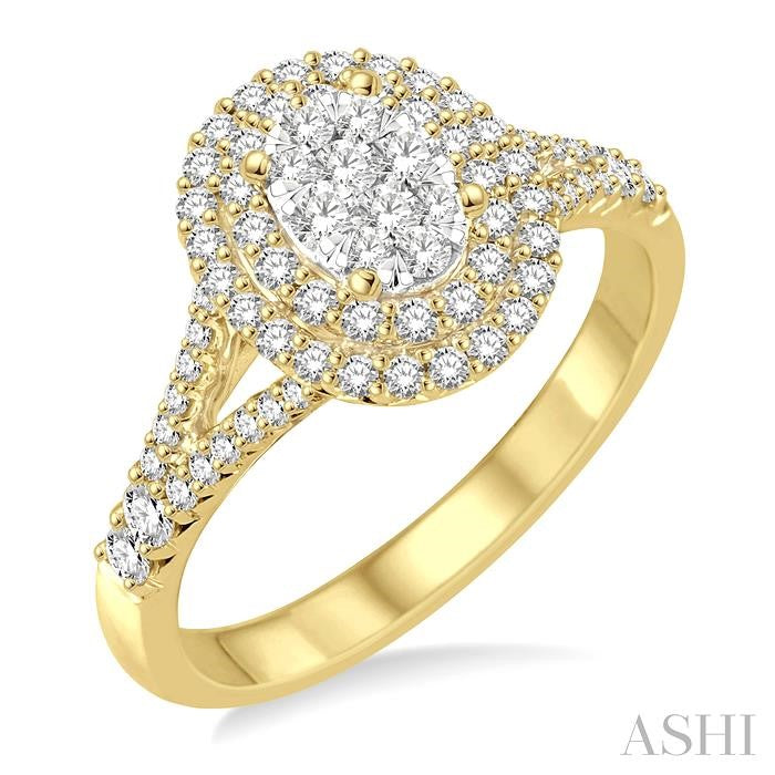 3/4 Ctw Oval Shape Diamond Shine Bright Diamond Ring in 14K Yellow and White gold