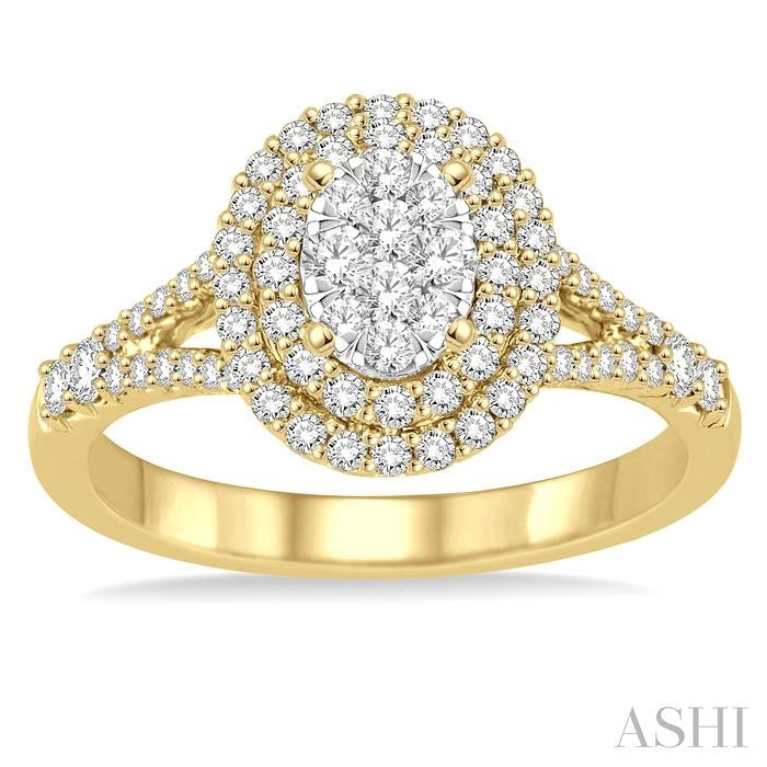 3/4 Ctw Oval Shape Diamond Shine Bright Diamond Ring in 14K Yellow and White gold
