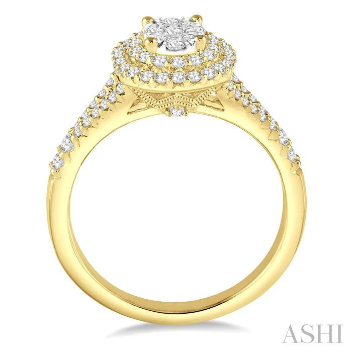 3/4 Ctw Oval Shape Diamond Shine Bright Diamond Ring in 14K Yellow and White gold