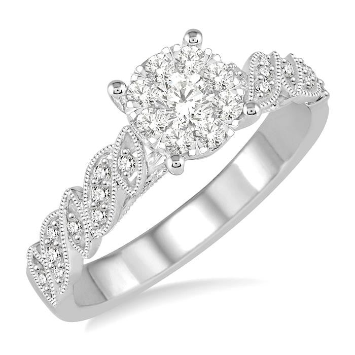 3/8 Ctw Round Cut Diamond Shine Bright Vintage Engagement Ring in 14K White Gold