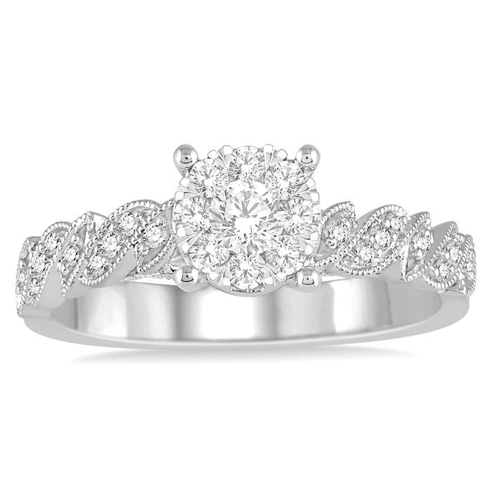 3/8 Ctw Round Cut Diamond Shine Bright Vintage Engagement Ring in 14K White Gold