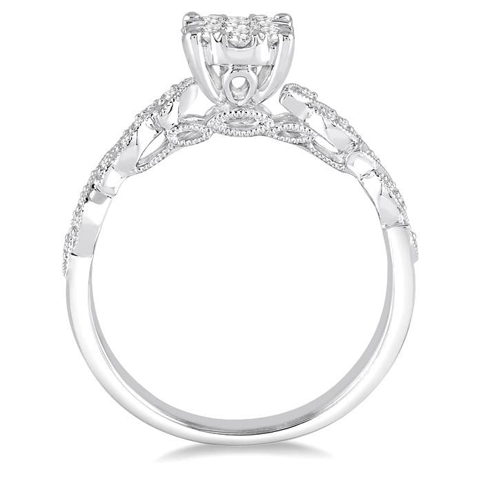3/8 Ctw Round Cut Diamond Shine Bright Vintage Engagement Ring in 14K White Gold