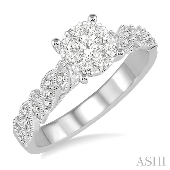 3/8 Ctw Round Cut Diamond Shine Bright Vintage Engagement Ring in 14K White Gold
