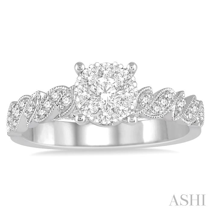 3/8 Ctw Round Cut Diamond Shine Bright Vintage Engagement Ring in 14K White Gold
