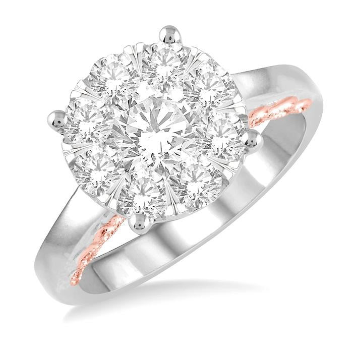 1 1/2 Ctw Shine Bright Diamond Cluster Ring in 14K White and Rose Gold