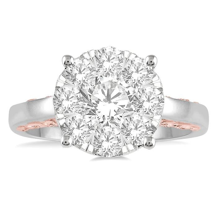 1 1/2 Ctw Shine Bright Diamond Cluster Ring in 14K White and Rose Gold
