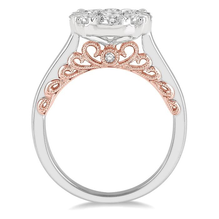1 1/2 Ctw Shine Bright Diamond Cluster Ring in 14K White and Rose Gold