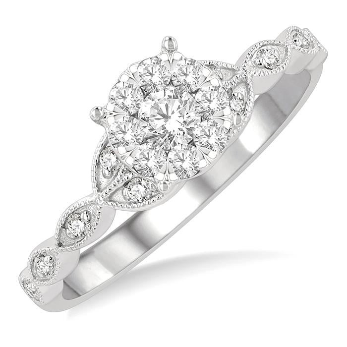 1/3 Ctw Marquise Shank Circular Shine Bright Round Cut Diamond Engagement Ring in 14K White Gold