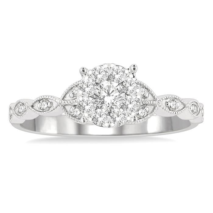 1/3 Ctw Marquise Shank Circular Shine Bright Round Cut Diamond Engagement Ring in 14K White Gold
