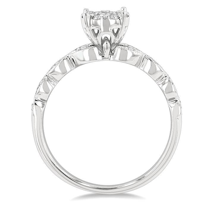 1/3 Ctw Marquise Shank Circular Shine Bright Round Cut Diamond Engagement Ring in 14K White Gold