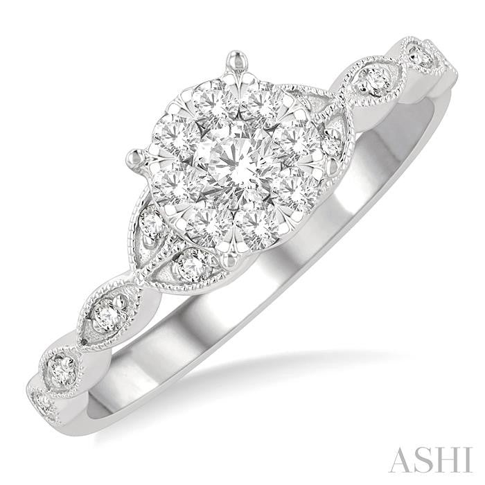 1/3 Ctw Marquise Shank Circular Shine Bright Round Cut Diamond Engagement Ring in 14K White Gold
