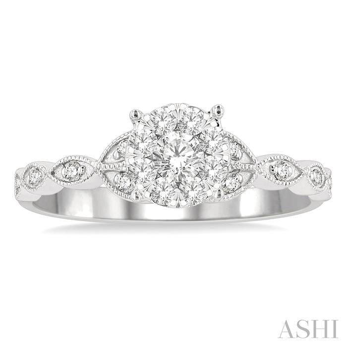 1/3 Ctw Marquise Shank Circular Shine Bright Round Cut Diamond Engagement Ring in 14K White Gold